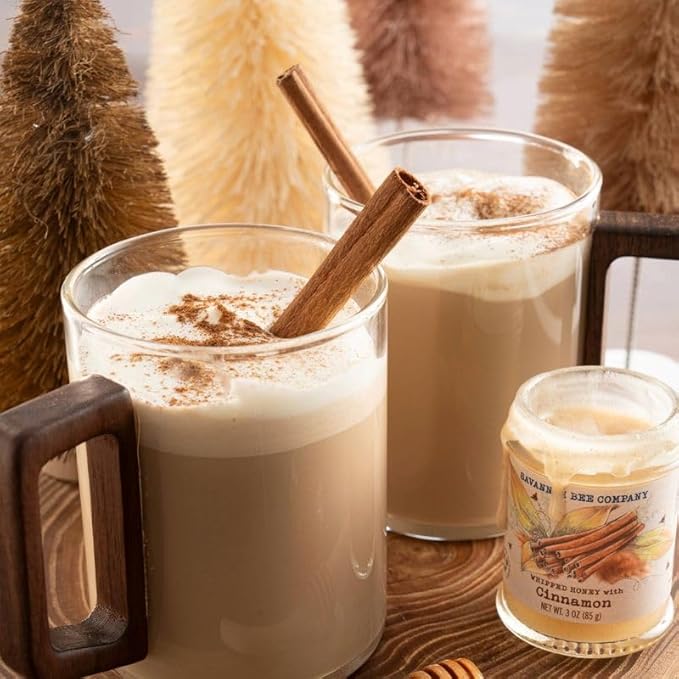 Savannah Bee Company Holiday Whipped Honey Sampler - Trio Honey Sample Set with Chocolate Cinnamon and Original