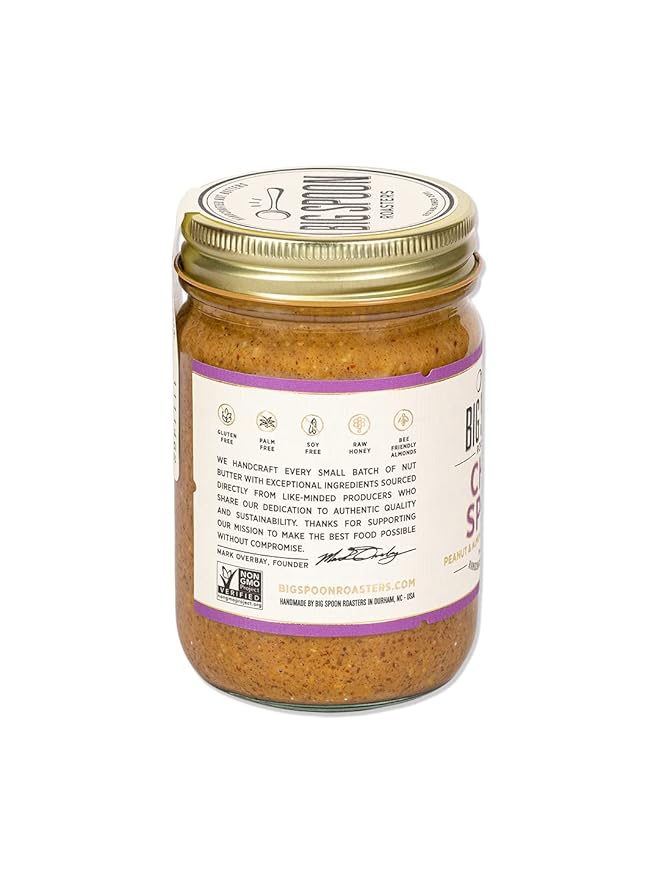 Big Spoon Roasters Chai Almond &amp Peanut Butter w/Raw Honey &amp Sea Salt - Keto Friendly Low Sugar Almond Butter - Crunchy Almond Butter w/Bee-Friendly Almonds - Gourmet Vegan Nut Butter - 2 x