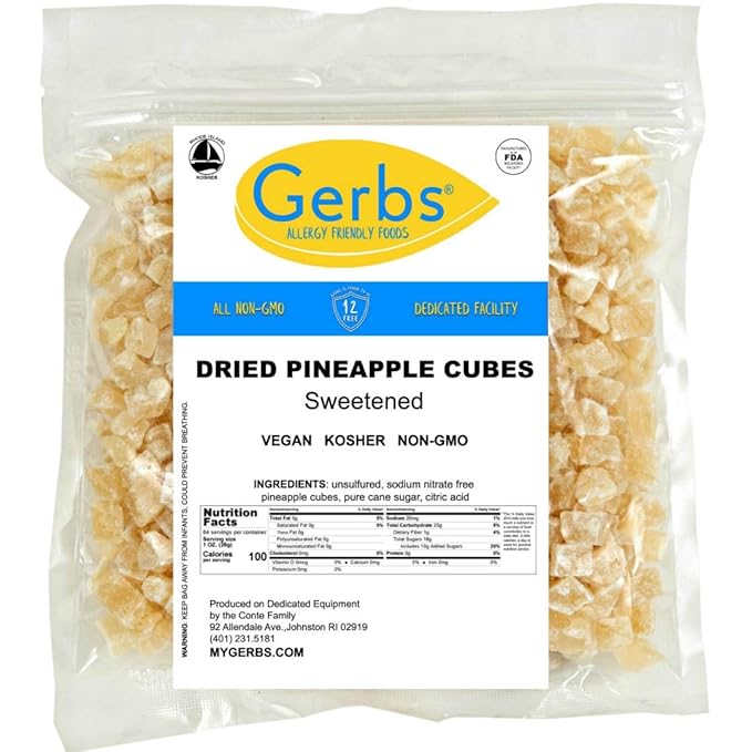 Gerbs Lightly Sweetened Dried Pineapple Cubes 4 lbs. | Unsulfured No Artificial Additives Resealable Bag | Naturally Sweet &amp Chewy | Top 14 Allergen-Free