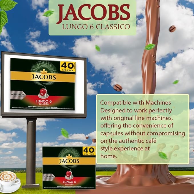 Jacobs Lungo 6 Classico 5x40 CAPSULES Coffee Capsules Compatible with (049 USD/1 CAP)