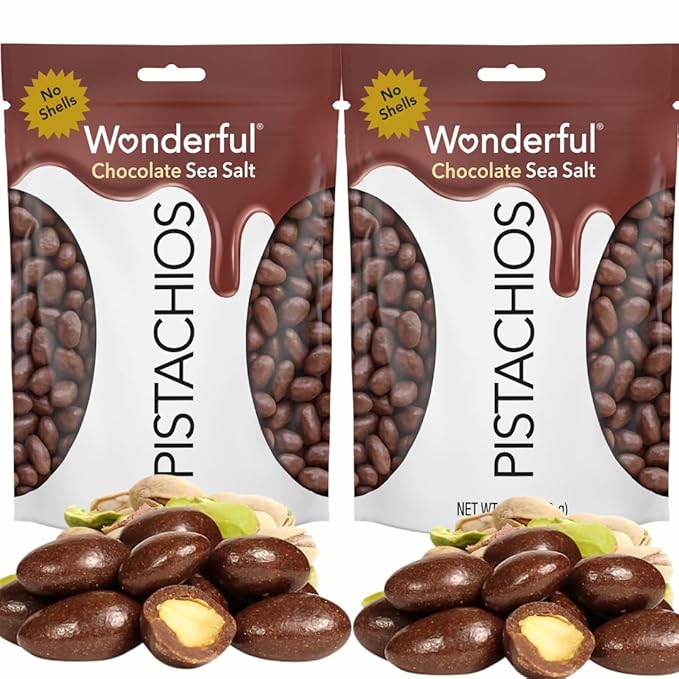 Dark Chocolate Sea salt Pistachios - No-Shells Gourmet Nut Candy Snack 8 oz Total Resealable Bag Premium Pistachio Treat Protein &amp Fiber Rich Perfect for Gifting or On-the-Go (Sea Salt)