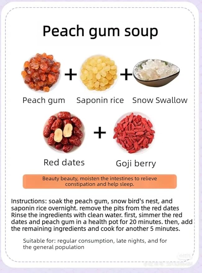 Pure Peach Gum Snow Swallow &amp Saponin Rice Kernel Combo No Impurities Natural Edible Nourishing Ingredients Ready for Stewing Dessert &amp Drinks (500g Peach Gum250gSnow Swallow150gSaponin