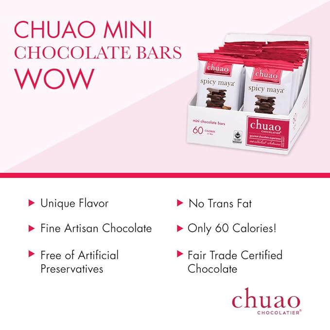 Chuao Chocolatier Spicy Maya Dark Chocolate Bars | Gourmet Cinnamon Cayenne Artisan No Preservatives | 24 Pack (0.39 oz each)