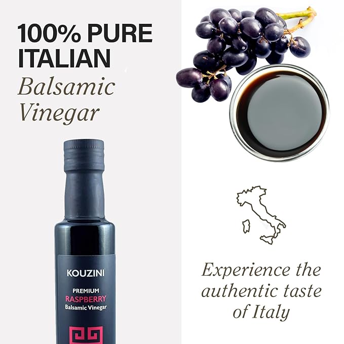 Kouzini Ultra Premium Raspberry Balsamic Vinegar Aged Balsamic Vinegars from Modena Italy Premium Smooth &amp Full-Bodied Flavor 250ml Bottle