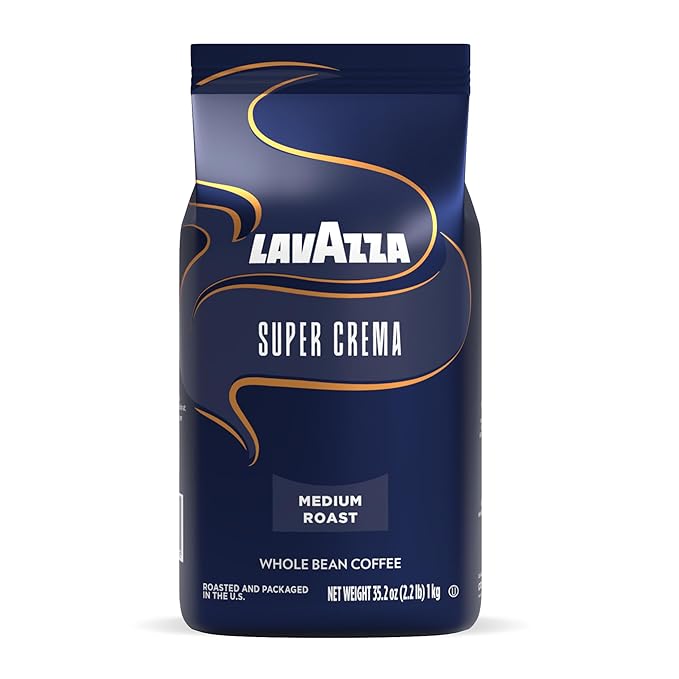 Lavazza Super Crema Whole Bean Coffee Medium Espresso Roast Arabica and Robusta Blend 2.2 lb Bag (Pack of 2)