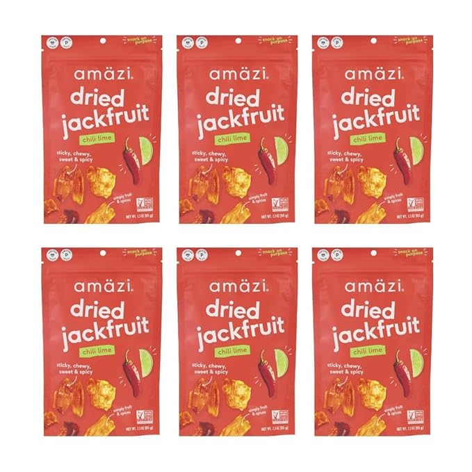 Amäzi Foods | Chili Lime Dried Jackfruit (6 Pack) | All Natural Snacks | Gluten Free Healthy Dried Fruit Snacks