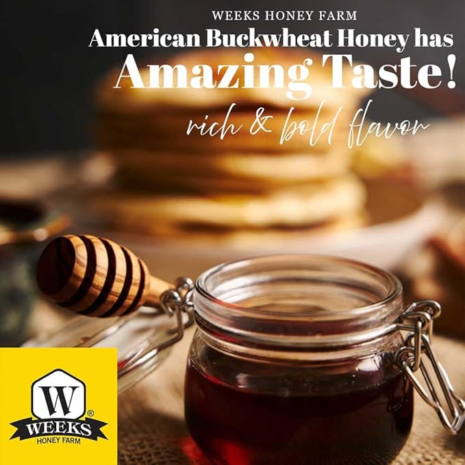 Pure Raw Unfiltered Buckwheat Honey 12 oz (6 Pack) - Premium Dark American Buckwheat Honey by Weeks Honey Farm | Bold Molasses Flavor