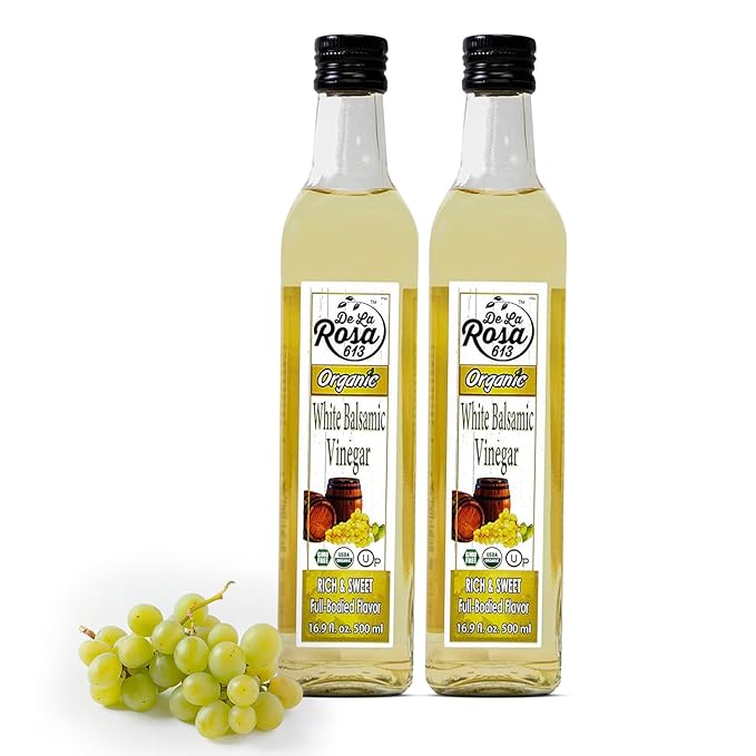 De La Rosa Organic White Balsamic Vinegar Aged in Spanish Wood Barrels Kosher for Passover Vegan &amp Gluten-Free Great for Salad Dressing Marinades Organic Balsamic Vinegar 16.9 Oz (Pack of 2)