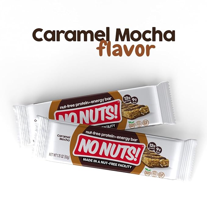 No Nuts! Caramel Mocha Protein Bars Nut-Free &amp School-Safe | 12g Plant Protein Dairy-Free Vegan Gluten-Free Non-GMO Organic Kosher | 12 Count