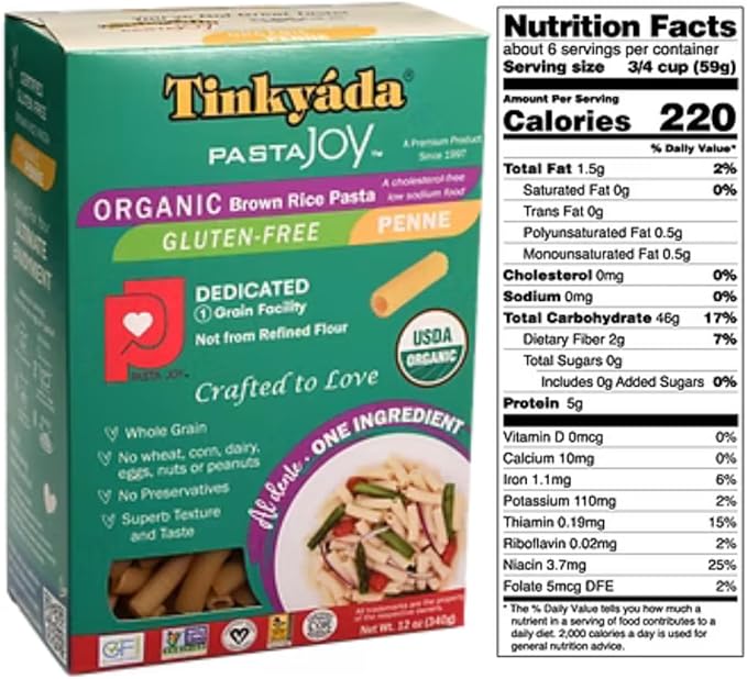 Tinkyada Organic Gluten-Free Brown Rice Pasta Variety Pack 8 Pack – Elbow Spaghetti Lasagne &amp Penne – Certified Organic Wheat-Free Made from Brown Rice