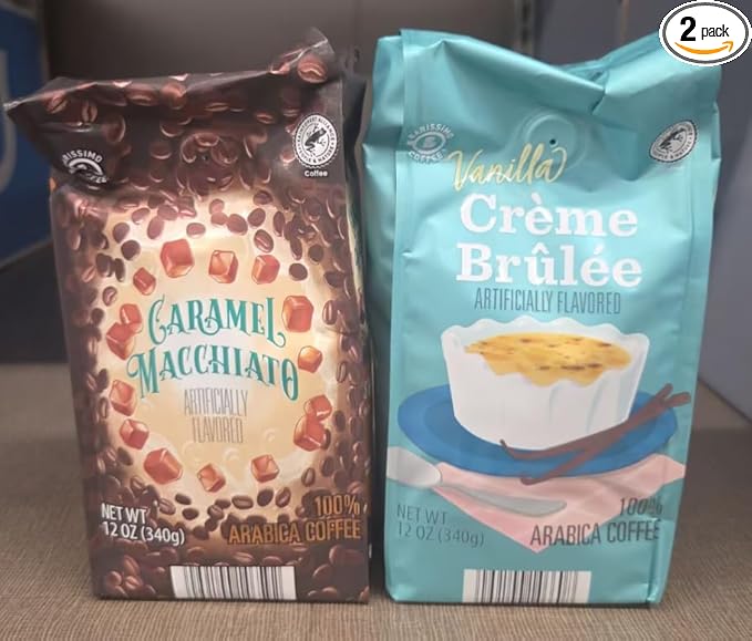 Barissimo Limit Edition Caramel Macchiato and Vanilla Crème Brulee Ground Coffee 12oz 340g (Two Bags)