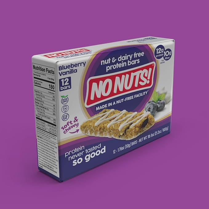 No Nuts! Blueberry &amp Vanilla Protein Bars – Nut-Free &amp School-Safe | 12g Plant Protein Vegan Gluten-Free Non-GMO Organic Kosher | 12 Count