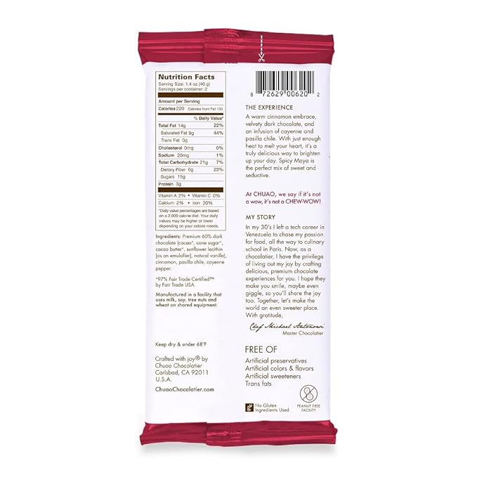 Chuao Chocolatier Spicy Maya Dark Chocolate Bars | Gourmet Cinnamon Cayenne Artisan No Preservatives | 4 Pack (2.8 oz each)