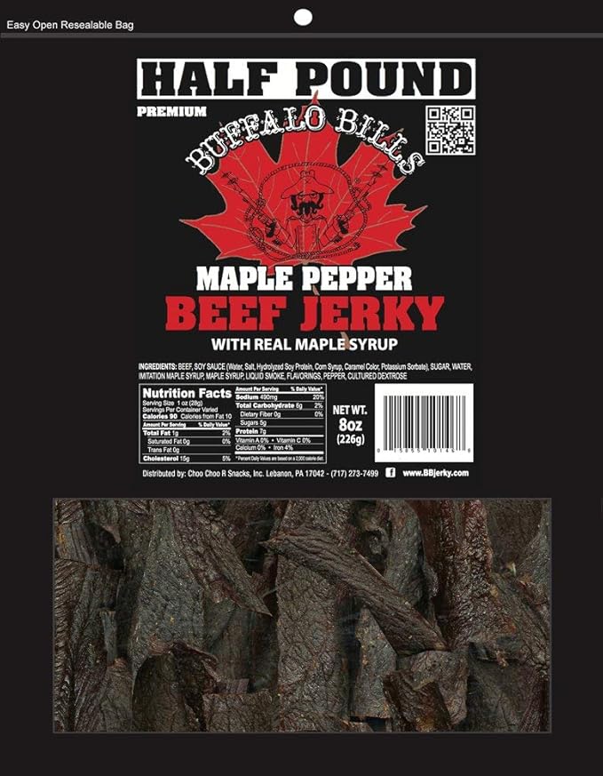 Buffalo Bills 8oz Premium Maple Pepper Beef Jerky Pieces (one half pound bag in random size pieces)
