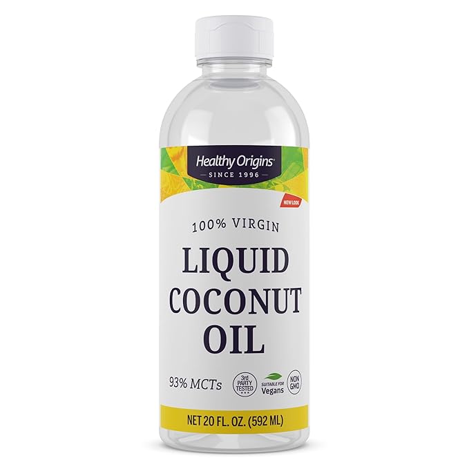 Healthy Origins Coconut Oil Liquid (100% Virgin) - Virgin Unrefined Cold-Pressed Liquid Coconut Oil - 93% MCTs - Centrifuge Extracted Coconut Oil - 20 fl Oz