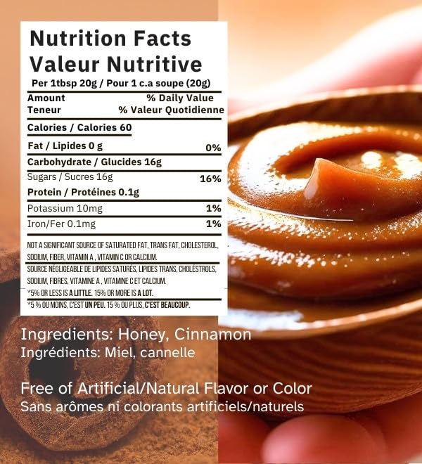 KB &amp DIA Cinnamon Honey Unprocessed Creamed-honey with Cinnamon 100% Pure Canadian Raw Honey Paleo Diet Friendly and Gluten Free Rich Flavour with Nutrient and (500G)