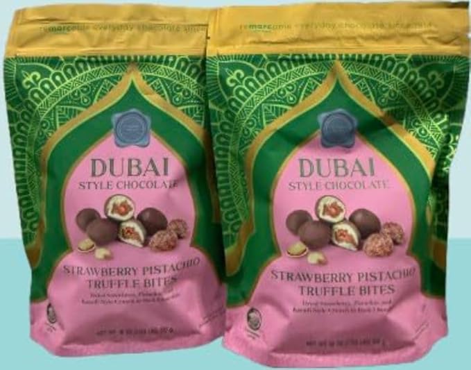 Dubai Style Chocolate Strawberry Pistachio Truffle Bites 18 oz By EM (2 PACKS)