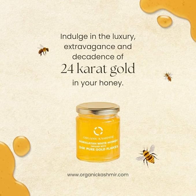 Organic Kashmir 24 Carat Gold Honey Gold Flakes Honey Organic Honey Kashmiri Honey 400 gram