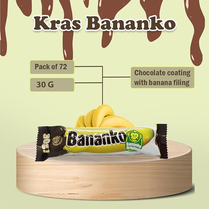 Kraš Bananko 120g - Irresistibly Delicious Mini Chocolate Covered Foam Bananas - Treat Yourself to Every Bite of Sweet Bliss! Pack of 5 (30G 72 Pack)