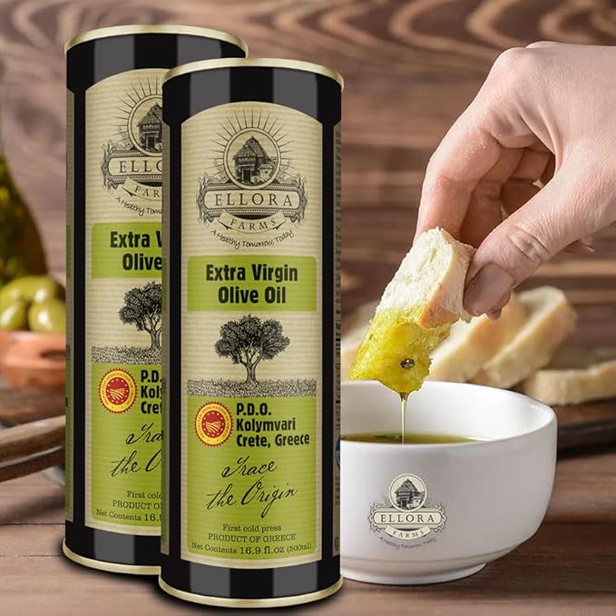 Ellora Farms Single Estate Extra Virgin Olive Oil PDO Crete Greece Traceable Olive oil Kosher 17 oz. Tin Pack of 2