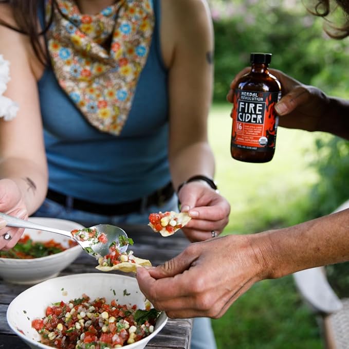 Herbal Revolution Fire Cider Apple Cider Vinegar - Certified Organic Non-GMO ACV Infused with Ginger Horseradish Hot Peppers Honey and More - Made Using Regenerative Farming Practices 16 Oz