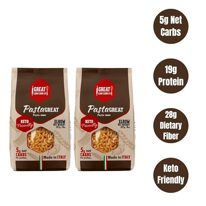 Low Carb Pasta Noodles - Low Carb Egg Pasta - Keto Noodles - Great Low Carb Bread Co - Macaroni Elbows Pack of 2 8oz bags