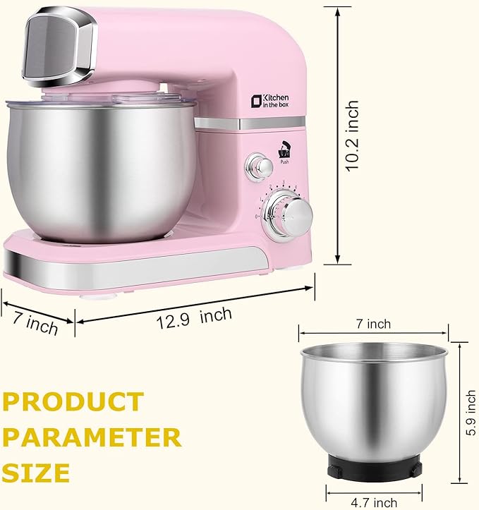 Kitchen in the box Stand Mixer3.2Qt Small Electric Food Mixer6 Speeds Portable Lightweight Kitchen Mixer for Daily Use with Egg WhiskDough HookFlat Beater (Pink)