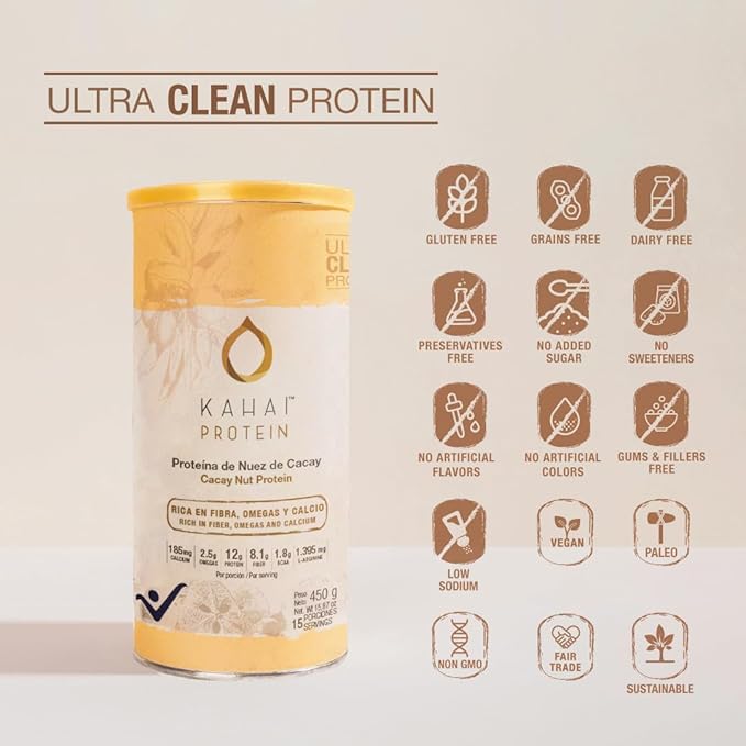 Kahai Protein Natural Cacay Nut Protein Powder 100% Pure Plant Based Vegan Gluten Free No Added Sugar Non-GMO Rich Amino Acids Supports Daily Nutrition for Smoothies Shakes Breakfast All Diets 450gr