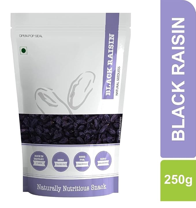 Premium Black Raisins High in Antioxidant| Naturally Sweet and Tasty Energy Booster Delicious &amp Healthy Snack | High in Antioxidants -250 gm