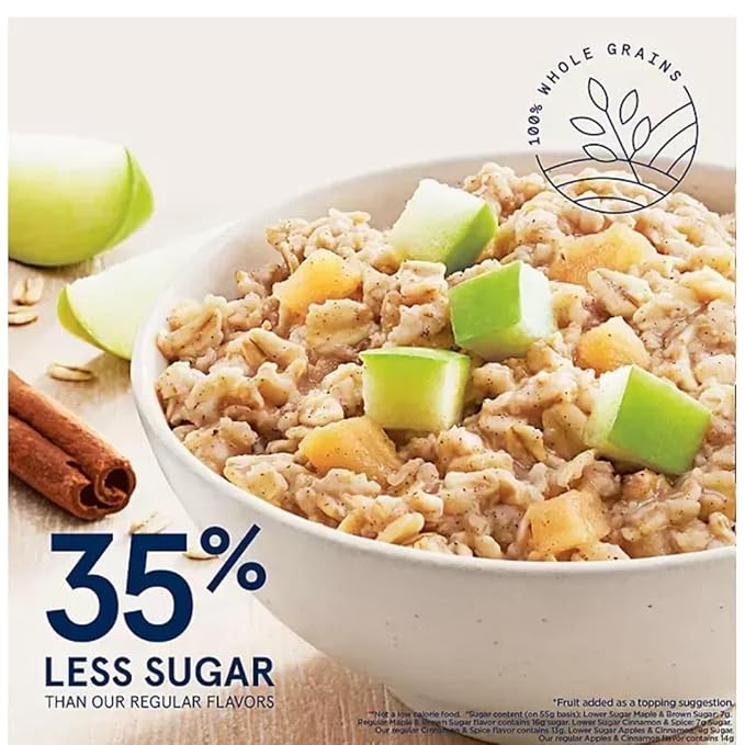Lower Sugar Instant Oatmeal Variety Pack 1.17 oz Packets 52 Count | Assorted Flavors Breakfast Cereal | Heart-Healthy Whole Grain Oats with 35% Less Sugar – Quick &amp Easy Breakfast