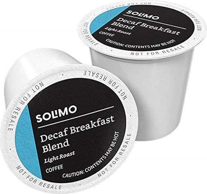 Solimo Decaf Light Roast Coffee Pods Breakfast Blend Compatible with Keurig 2.0 K-Cup Brewers 100 Count