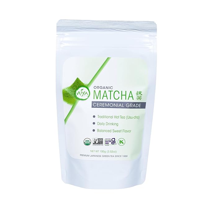 Aiya Certified USDA Japanese Organic Ceremonial Grade Matcha Green Tea Powder - Gluten-Free Non-GMO - 100g Bag (3.53 oz.)