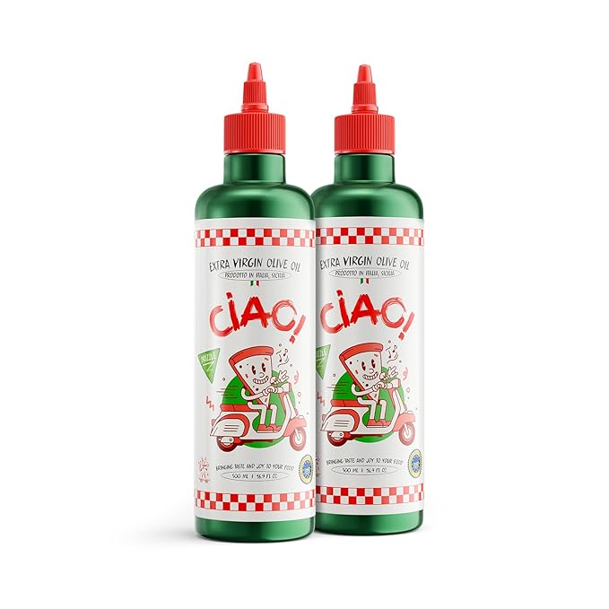 2-PACK of CIAO Sicilian Extra Virgin Olive Oil – First Cold-Pressed High Polyphenol Organic Authentic Flavor 16.9 Fl Oz