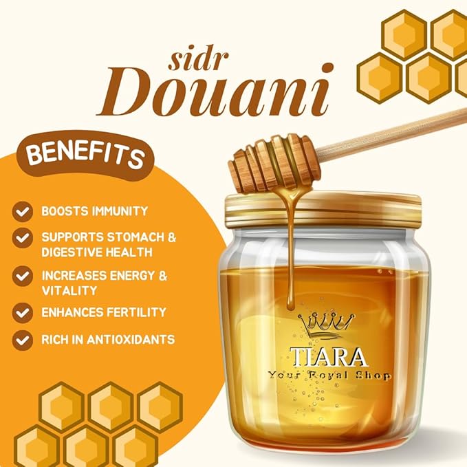 TIARA Yemeni Douani Sidr Honey – 100% Raw Pure &amp Natural CFIA Certified Unpasteurized Packed in Canada Premium Quality – 33.5 Fl Oz 950g + Free Honey Dipper Gift