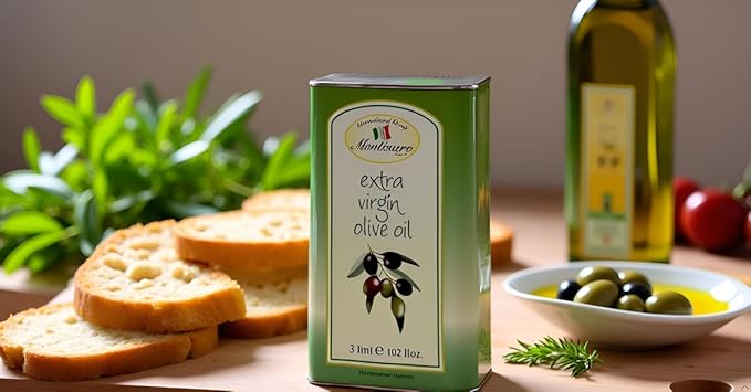 Montinaro Italian Extra Virgin Olive Oil – 3 Liter (101 fl oz) Tin – Cold-Pressed EVOO from Puglia Italy – Coratina Monovarietal Rich &amp Peppery – Best Value Large Size – Non-GMO Vegan
