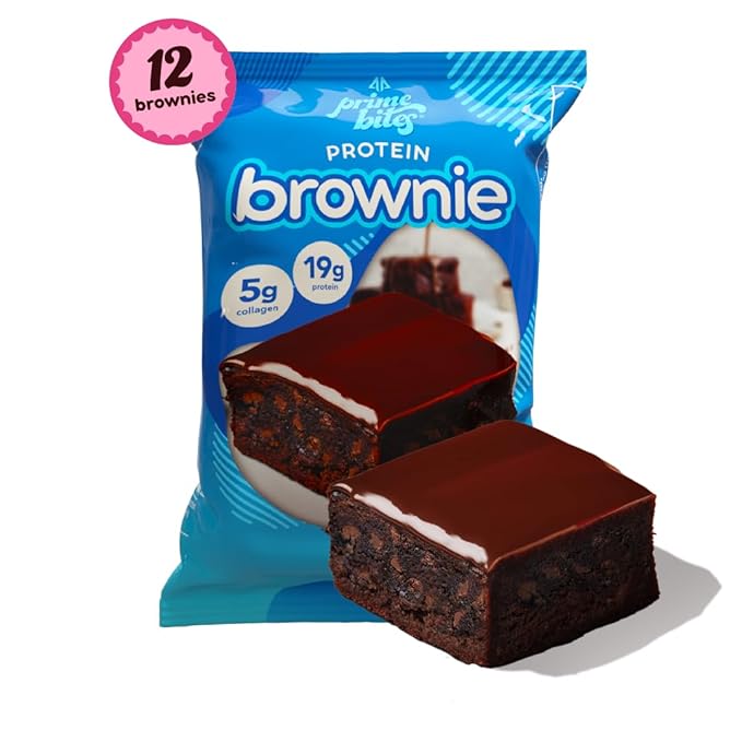 Prime Bites High Protein Brownie (12 Per Box Chocolate Cookie Monster) - 19g of Protein 5g of Collagen Gluten Free Low Sugar Treat Delicious Protein Snack
