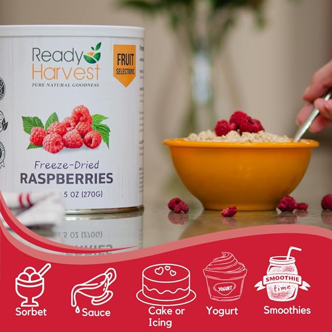 Ready Harvest Freeze Dried Food - Raspberries | Emergency Snacks | Long-Term Storage | #10 Can | 30-Year Shelf Life | Cans Filled to the Top
