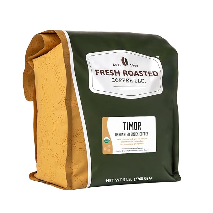 Fresh Roasted Coffee Unroasted Organic Timor | USDA Organic 100% Single Origin Kosher | 5 Pound