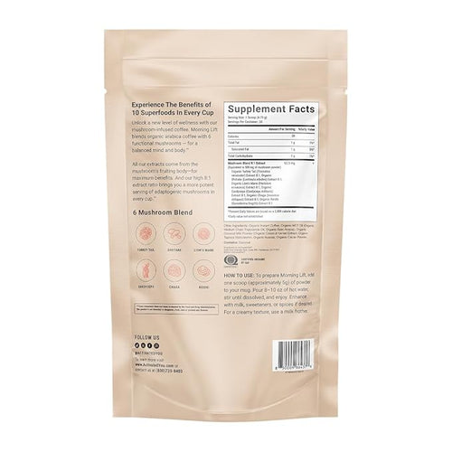 ActivatedYou Morning Lift Mushroom Infused Coffee - Certified Organic Plant Based Mushroom Coffee Instant Blend Made with Lion's Mane &amp Cordyceps to Support Digestion Energy &amp Focus (1 Pack)