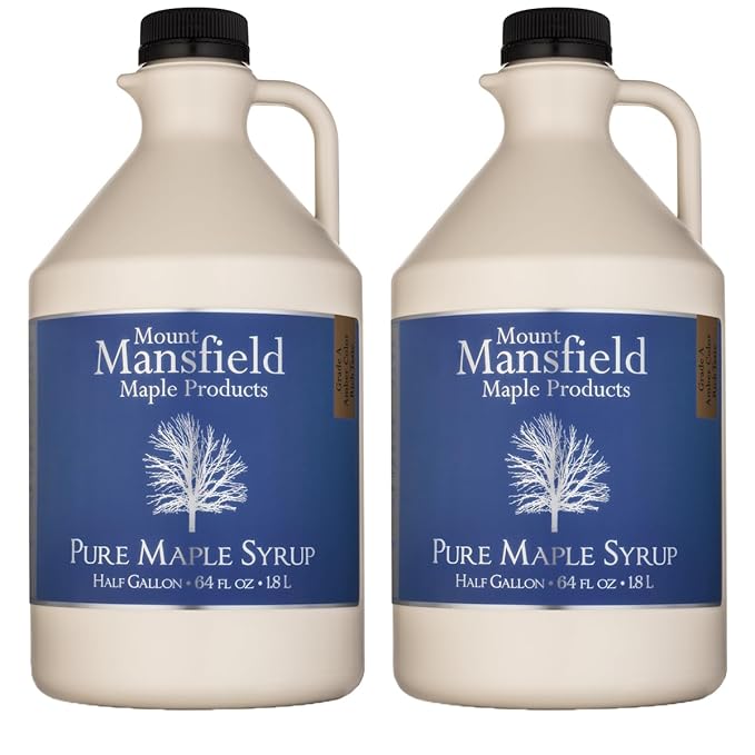 Mansfield Maple Pure Vermont Maple Syrup in Plastic Jug Grade A Amber Rich Gallon (Ships as 2 Half Gallons)