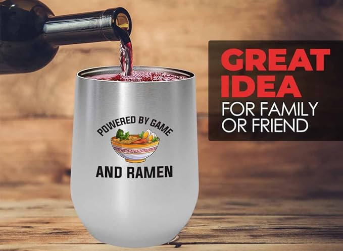 Ramen Lover Silver Edition Wine Tumbler 12oz - Powered by game - Food Lovers chicken pumpkin vegan pantry spicy noodles