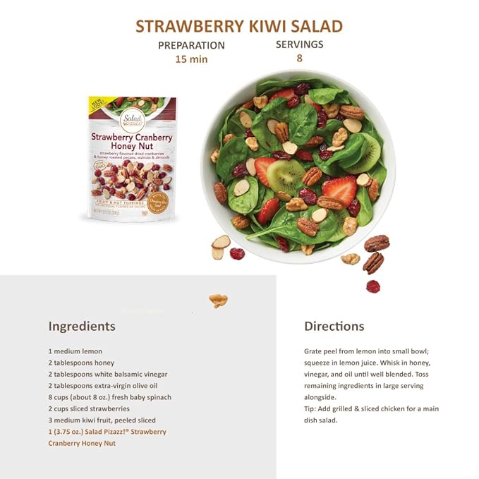 Salad Pizazz! Dried Strawberry Flavored Cranberries &amp Honey Roasted Pecans Walnuts &amp Almonds Salad Topper - 3.75 Ounce (Pack of 12)