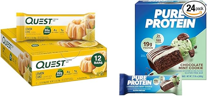 Quest Nutrition Lemon Cake Protein Bars 12 Count &amp Pure Protein Chocolate Mint Cookie Protein Bars 12 Count