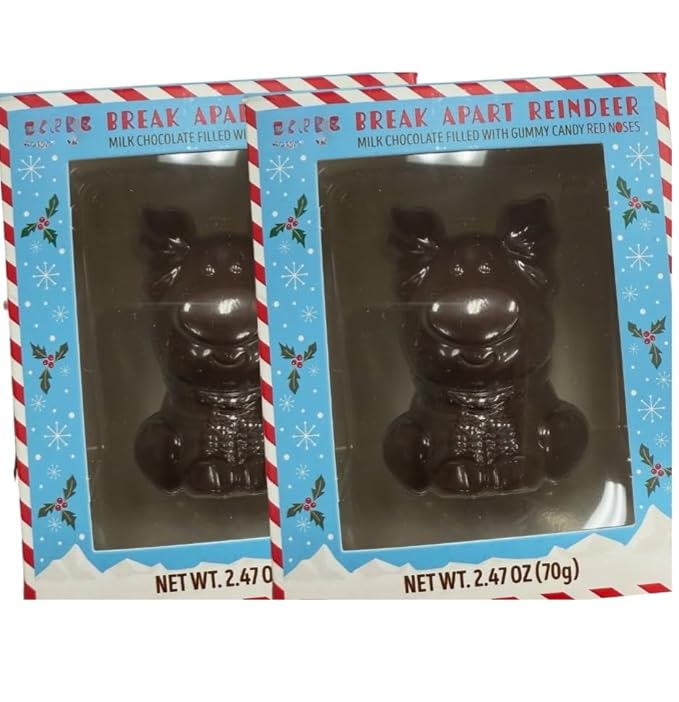 Break Apart Bunny Easter Chocolate Bunnies(milk chocolate bunny filled with carrot-shaped gummy candies 2.47oz (2 Pack Reindeer)