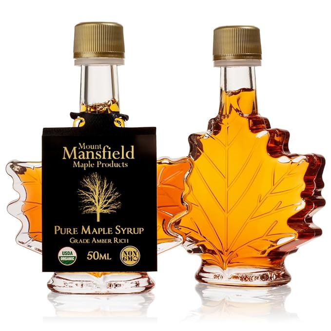 Mansfield Maple Organic Pure Vermont Maple Syrup Wedding Favors Set of 24 50ml Glass Leaf Bottles