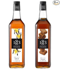 1883 Vanilla &amp Caramel Syrups (Café Variety Pack) for Coffee &amp Drinks – 1 Liter Glass Bottles (Pack of 2)