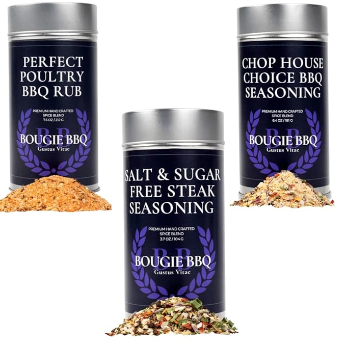 Steak &amp Sizzle Seasoning Set – Perfect Poultry Chop House BBQ &amp Salt + Sugar Free Steak Rub | Gourmet Grill Blend Trio