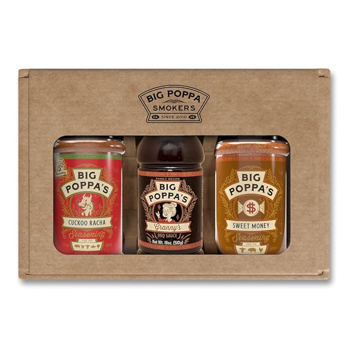 Big Poppa’s Spice &amp Sauce Celebration BBQ seasoning set – Sweet &amp Spicy Chili Seasoning Rub Kansas City BBQ Sauce &amp Outstanding Honey Garlic Seasoning – 3-Pack Flavor Bundle for Ribs Chi