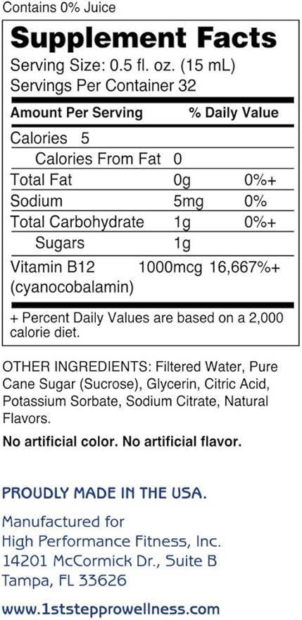 High Performance Fitness INC. 1st Step Liquid B-12 Cherry Charge 16-fluid ounces