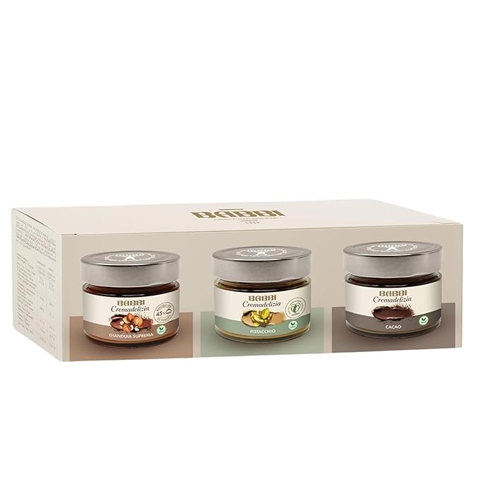 Babbi Cremadelizia Italian Cream Spreads Gianduia Suprema Pistachio &amp Cocoa Flavors 6 Oz (Pack of 3) Gourmet Dessert Toppings Gluten Free Vegan